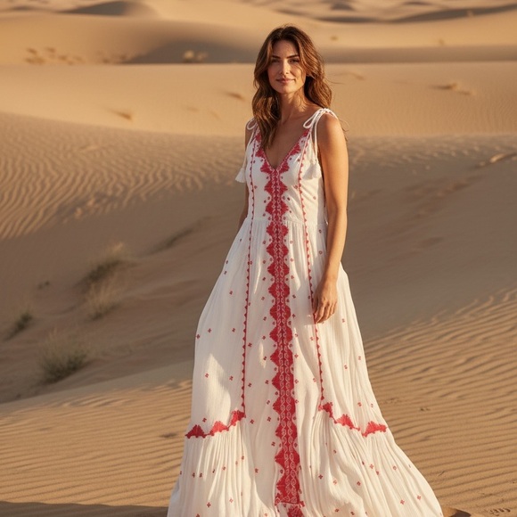 Parker Dresses & Skirts - Parker White Maxi Dress with Red Embroidery